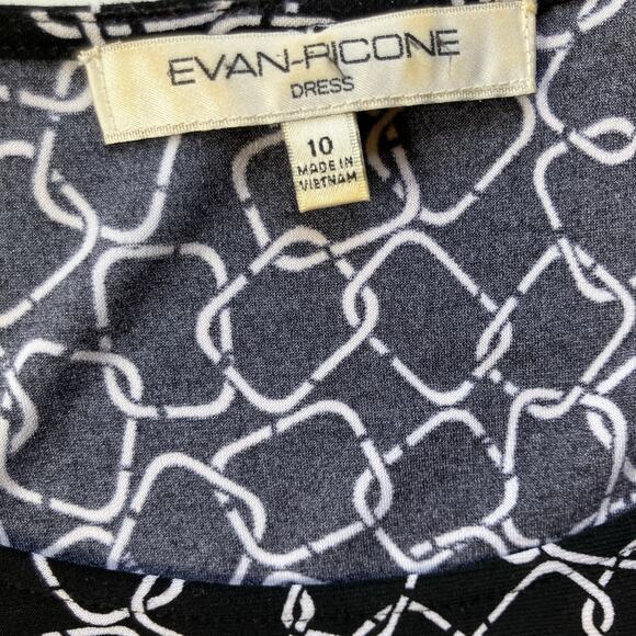 Evan Picone Chain Link Print Jersey Dress Size 10 Black White Classic - Picture 5 of 6